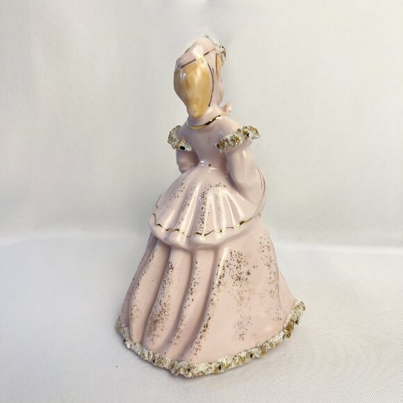 Lefton Vintage Victorian Lady Figurine Pink & Gold Spaghetti Trim K8572P 1950s - Picture 5 of 10